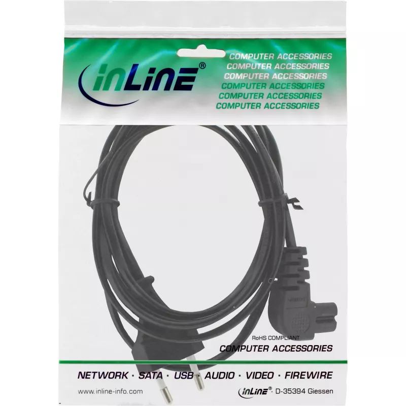 InLine Netzkabel, Eurostecker / Euro8-Stecker abgewinkelt, schwarz, 0,5m