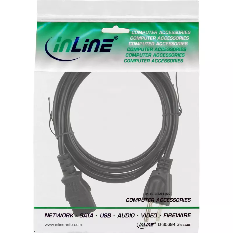 InLine Netzkabel USA Stecker / 3-Pin IEC C13 Stecker, 18 AWG, 1m