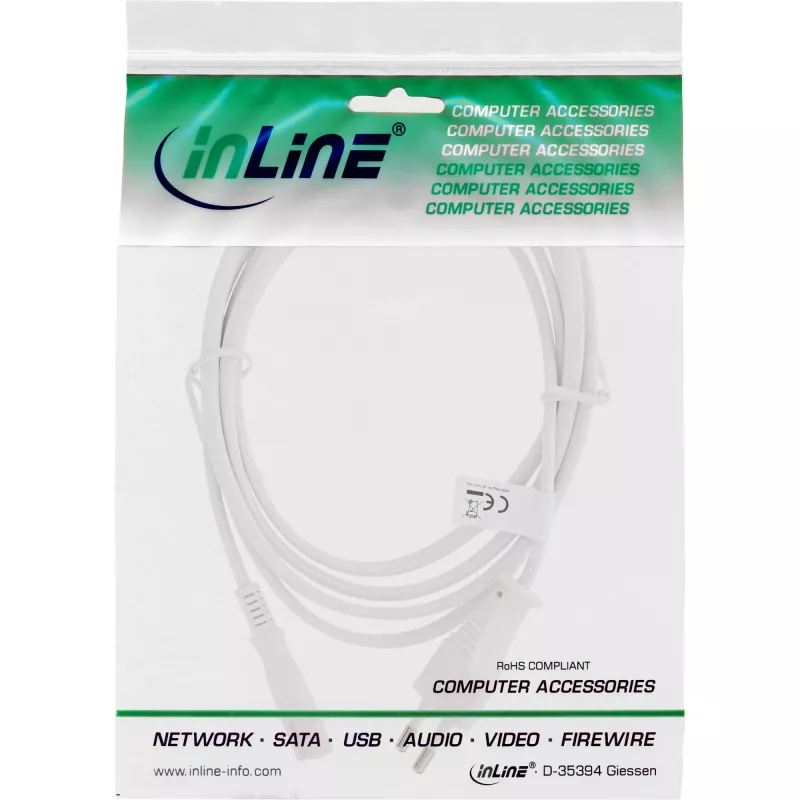 InLine-Netzkabel, Euro-Stecker / Euro8-Stecker, weiß, 5,0 m