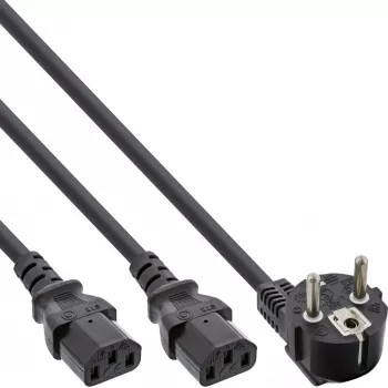 InLine Y-Stromkabel 1x CEE 7/7 gewinkelt / 2x 3-poliger IEC C13 Stecker, 1m
