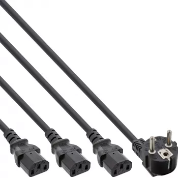 InLine Y-Stromkabel 1x CEE 7/7 / 3x 3-polig IEC C13 Stecker, schwarz, 3m