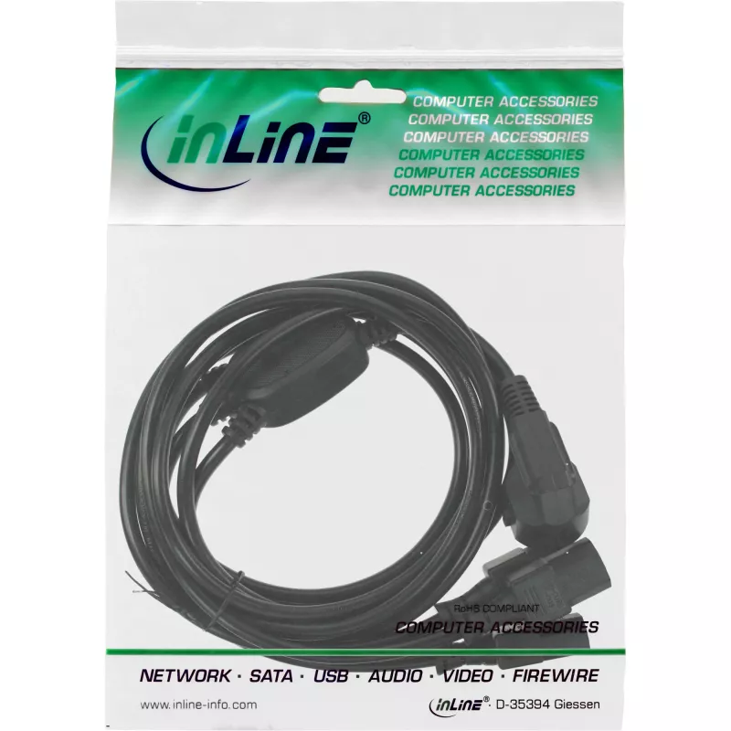 Y-Stromkabel 1x CEE 7/7 / 3x 3pol IEC C13 Stecker InLine 16657G schwarz 1m