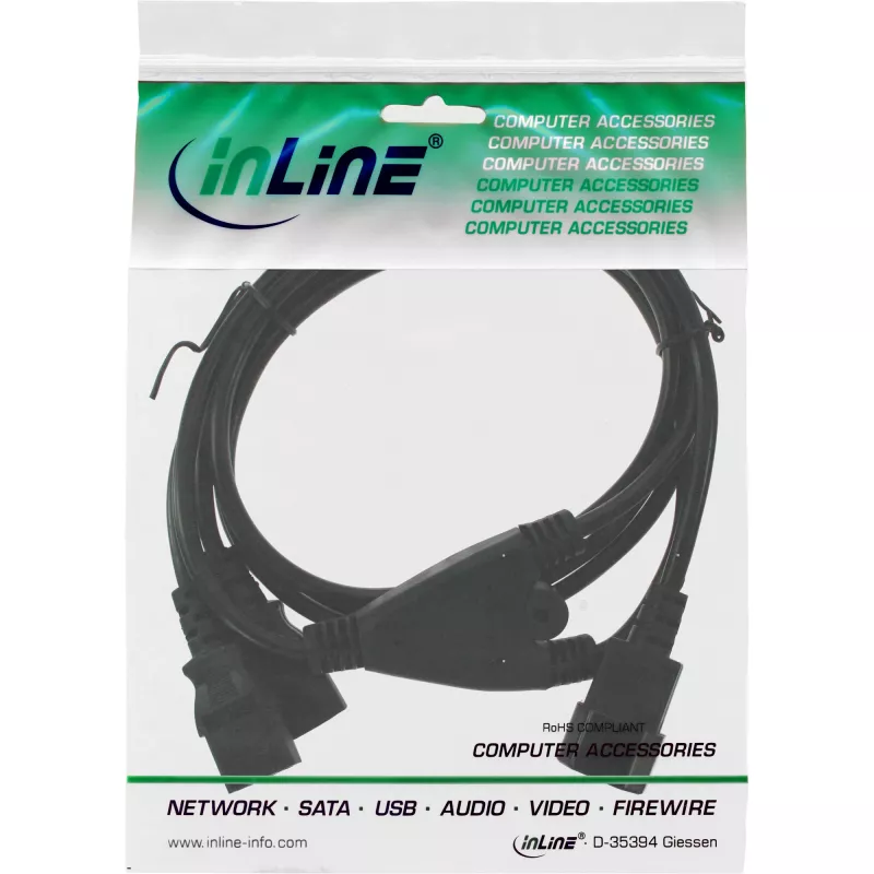 InLine Strom-Y-Kabel Typ F 1x IEC-C14 auf 2x IEC-C13 5m