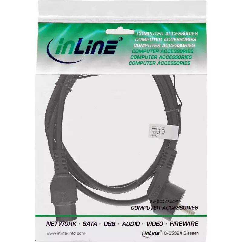 InLine Netzkabel, CEE7/7 gewinkelt auf C15 gerade, 3 x 1mm², schwarz, 1m