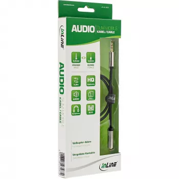 InLine schlank Audio Kabel 3,5mm Stecker / Buchse Stereo 0,5m, 3,5mm, Stecker, 3,5mm, Buchse, 0,5 m, Schwarz