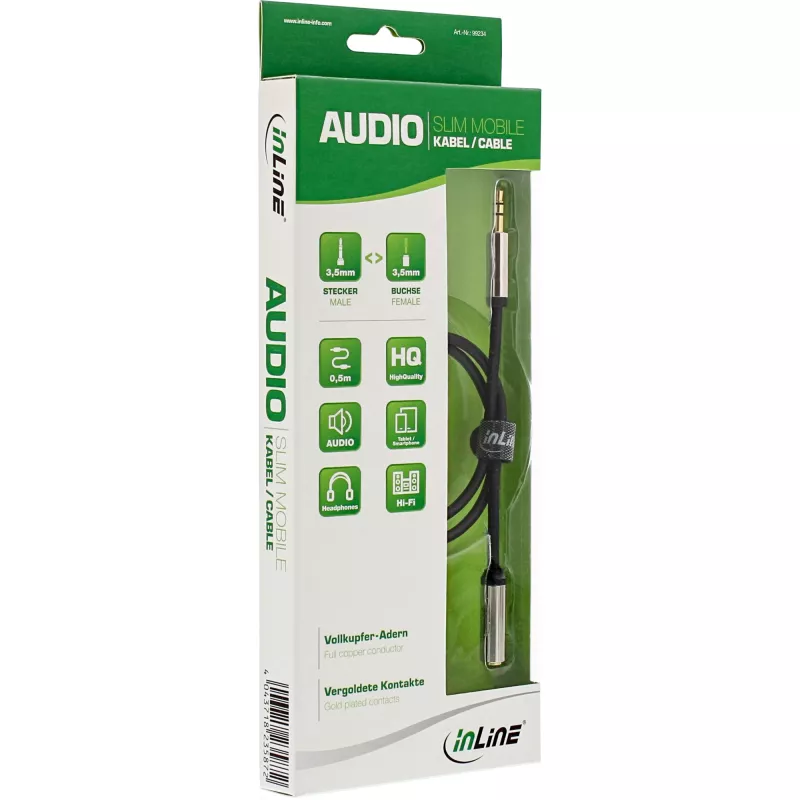 InLine schlank Audiokabel 3,5mm Stecker / Buchse Stereo 3m