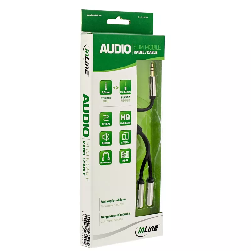InLine schlank Audio Y-Kabel 3,5mm Stecker / 2x Buchse 0,15m