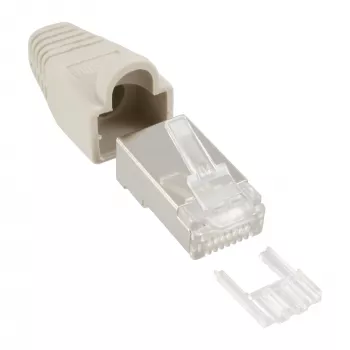InLine Crimp-Stecker RJ45 8P8C geschirmt mit Einfädelhilfe und Knickschutz beige