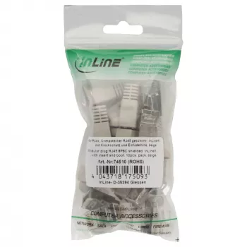 InLine Crimp-Stecker RJ45 8P8C geschirmt mit Einfädelhilfe und Knickschutz beige