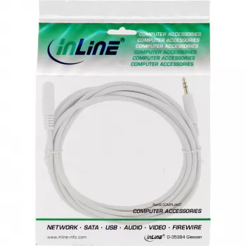 InLine Audiokabel, 3,5 mm Klinke Stecker/Buchse, Stereo, weiß/gold 10 m