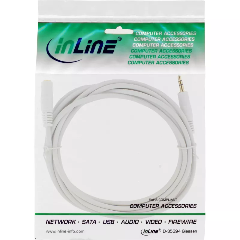 InLine Audiokabel, 3,5 mm Klinke Stecker/Buchse, Stereo, weiß/gold 10 m