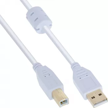 InLine USB 2.0 Kabel Typ-A-Stecker / Typ-B-Stecker, vergoldet, mit Ferrit, weiß, 5 m