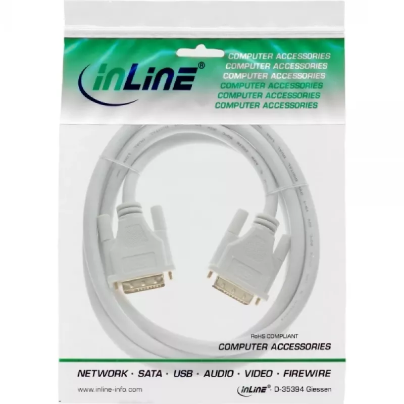 InLine DVI-D-Kabel 24+1 Stecker/Stecker DVI Dual Link weiß/gold 5 m