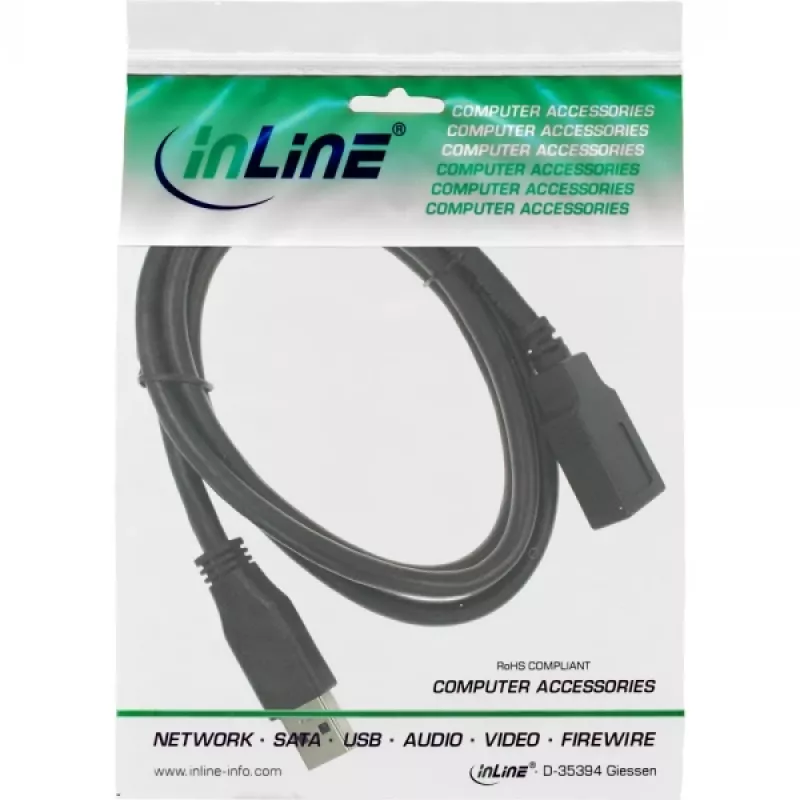 InLine USB 3.2 Gen.1 Verlängerungskabel, USB-A Stecker / Buchse, Schwarz, 1,5 m (35615)