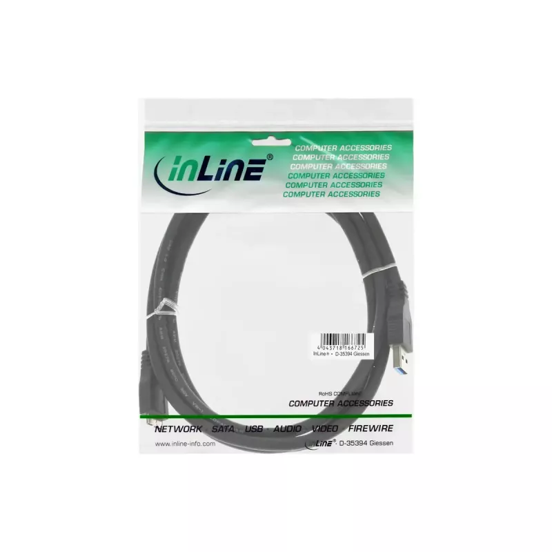 InLine USB 3.2 Gen.1 Kabel, USB-A auf Micro-USB B, 5 m, Schwarz (35450)