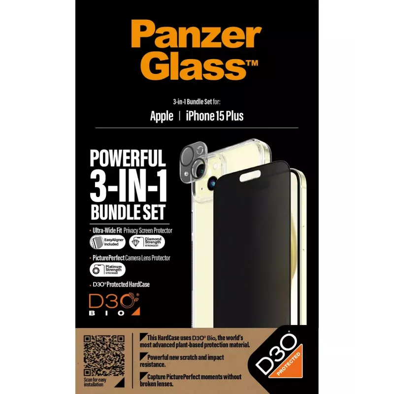 PanzerGlass Privacy 3-in-1 Pack iPhone 15 Plus Panzerglas