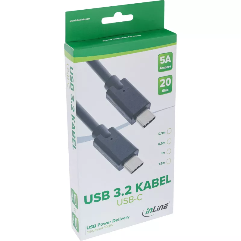 InLine USB 3.2 Gen.2x2 Kabel USB-C Stecker/Stecker 0,3m 20 Gbit/s Schwarz