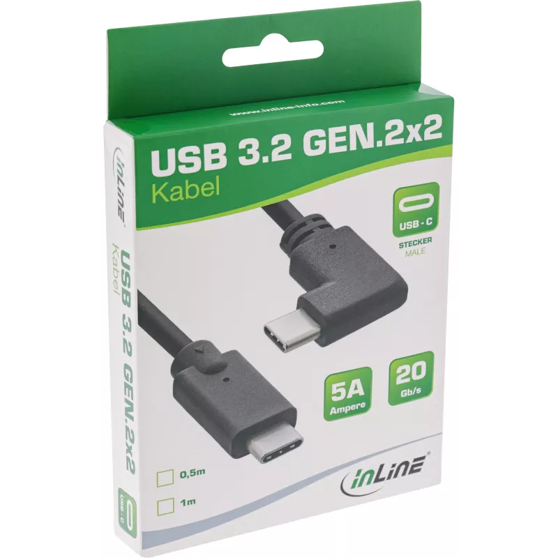 InLine USB 3.2 Gen.2 Kabel, USB-C Stecker/Stecker abgewinkelt, schwarz, 0,3m
