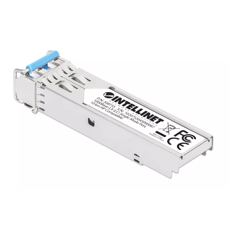 Intellinet 508735 Gigabit-SFP-Glasfaser-Transceivermodul 1000Base-LX, LC-Duplex Singlemode, 10 km, 1310 nm, kompatibel mit HPE J4859A