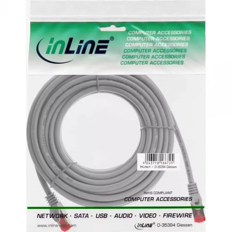 InLine Patchkabel S/FTP PiMF Cat.6 250MHz Kupfer halogenfrei grau 15m