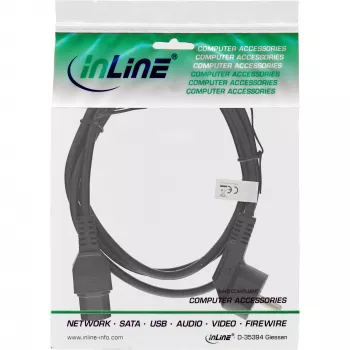 InLine Stromkabel, CEE7/7 gewinkelt auf C15 gerade, 3 x 1mm², schwarz, 1,8m