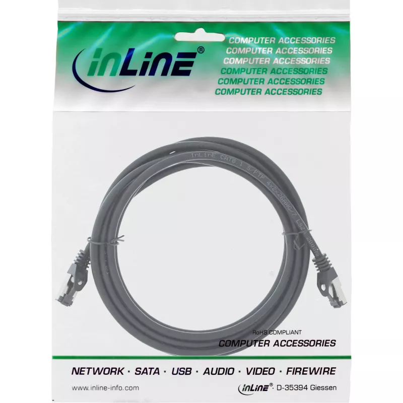 InLine Patchkabel S/FTP PiMF Cat.8.1 halogenfrei 2000 MHz schwarz, 3 m