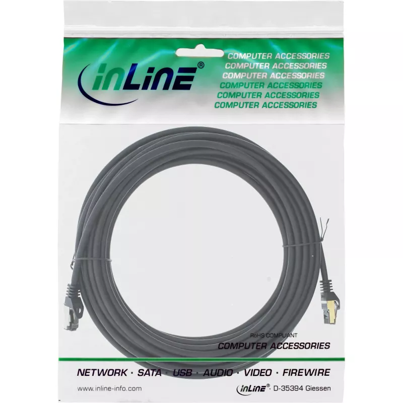 InLine Patchkabel S/FTP PiMF Cat.8.1 halogenfrei 2000MHz schwarz, 10m