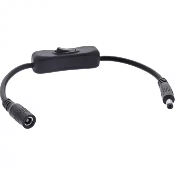 InLine DC-Kabel mit Schalter, DC-Stecker/Buchse 5,5x2,5mm, AWG 18, schwarz, 0,20m