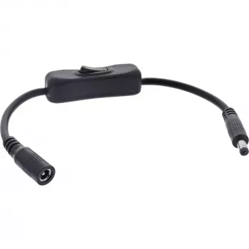 InLine DC-Kabel mit Schalter, DC Stecker/Buchse 5,5x2,1mm, AWG 18, schwarz, 0,20m