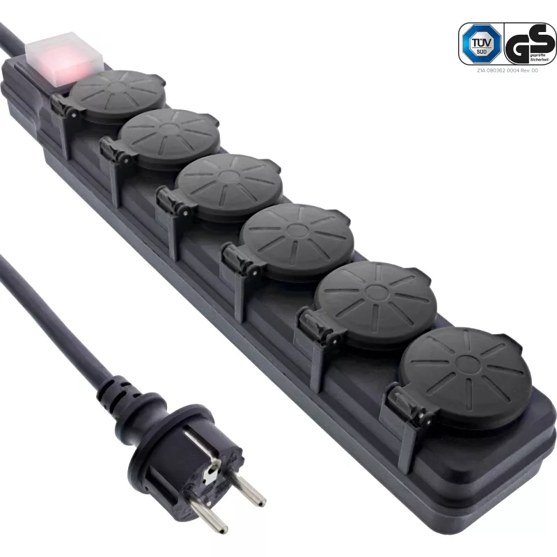 InLine 16496Q Stromverlängerung 10 m 6 AC-Ausgänge Schwarz
