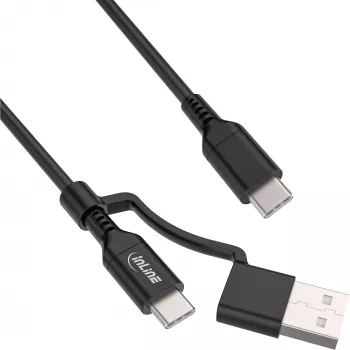 InLine 2-in-1 USB-C-Kabel + USB-A-Adapter, USB 2.0, 100W, TPE, schwarz, 2m