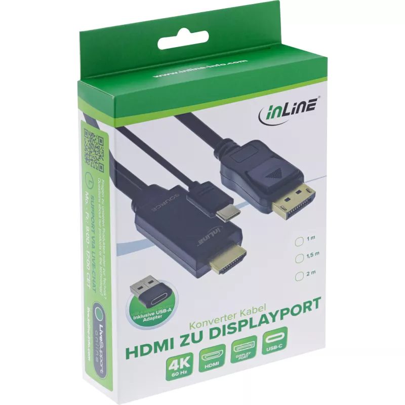 Aktiver Videokonverter InLine 17162I 3840x2160 HDMI auf DisplayPort