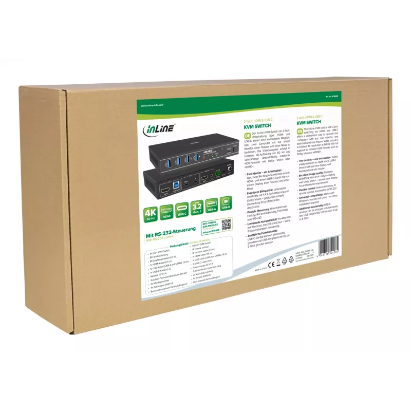 InLine 57885E KVM-Switch, 2-fach, HDMI & USB-C, 4K60Hz
