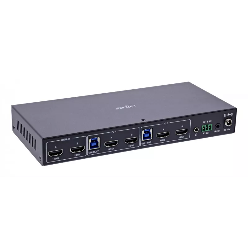 InLine 57885H KVM-Umschalter, 2-fach, HDMI, Dual-Monitor, 8K60Hz, USB-Hub, schwarz