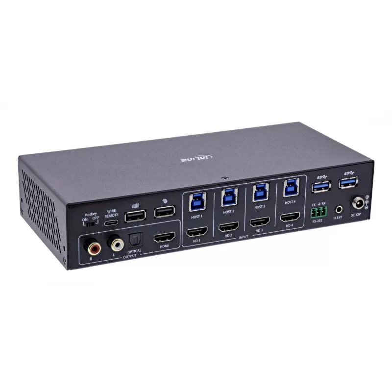 InLine 57885I KVM-Switch, 4-fach, HDMI, 4K60Hz, Multiviewer, USB-Hub, schwarz