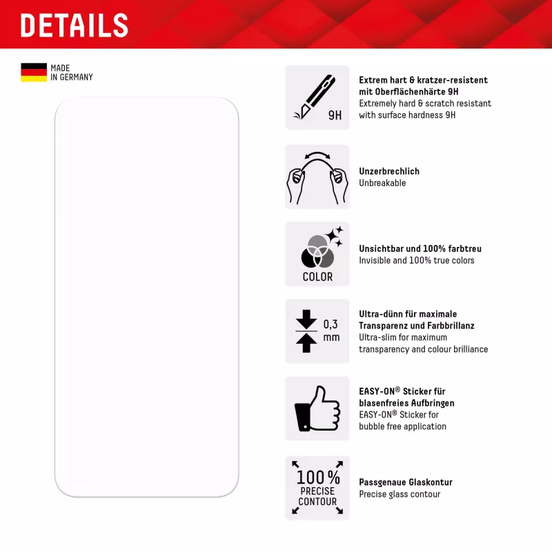 Displex Smart Glass (9H) für Samsung Galaxy A24/A25 5G, Montageaufkleber, bruchsicher