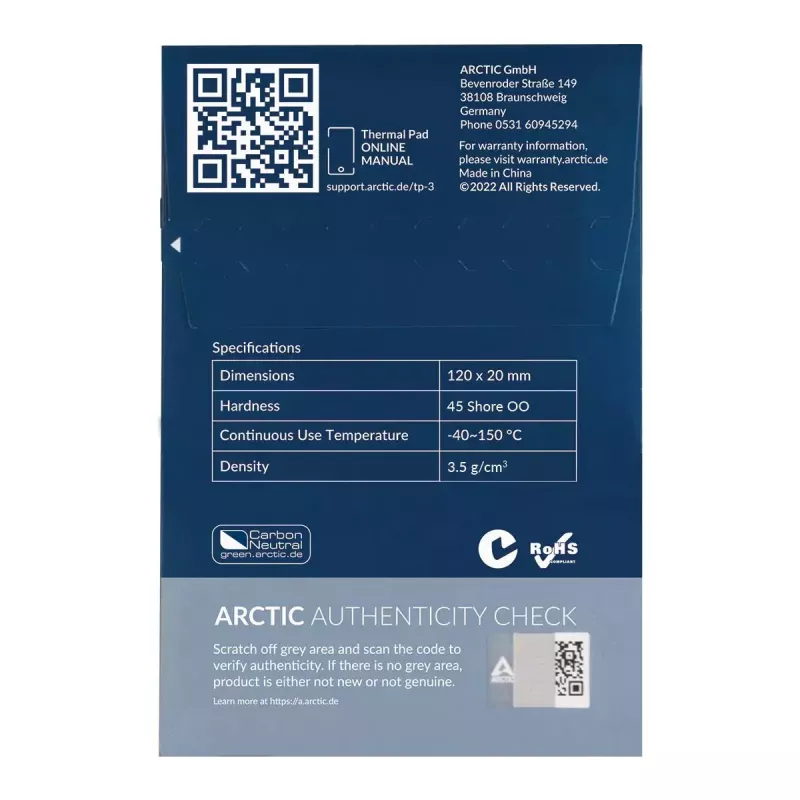 ARCTIC TP-3 Premium Performance Wärmeleitpad 120 x 20 mm, 1,5 mm