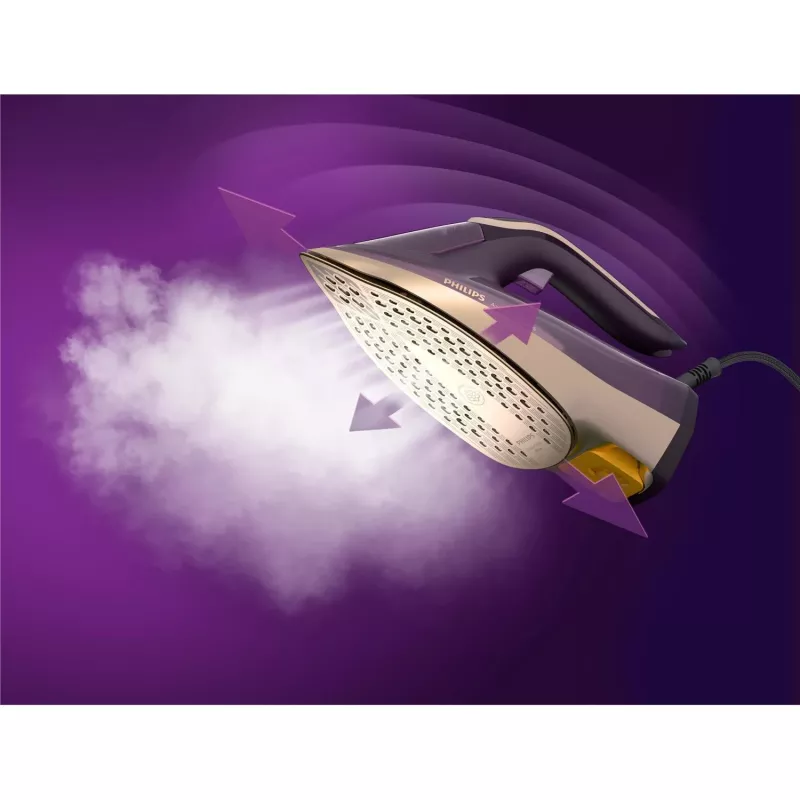 Philips DST8040/30 Azur 8000 Series Dampfbügeleisen, 3000 W, 0,35 L Tank, SteamGlide Elite Bügelsohle, Vertikaldampf, 80 g/min, 260 g/min Dampfstoß, Dunkelviolett