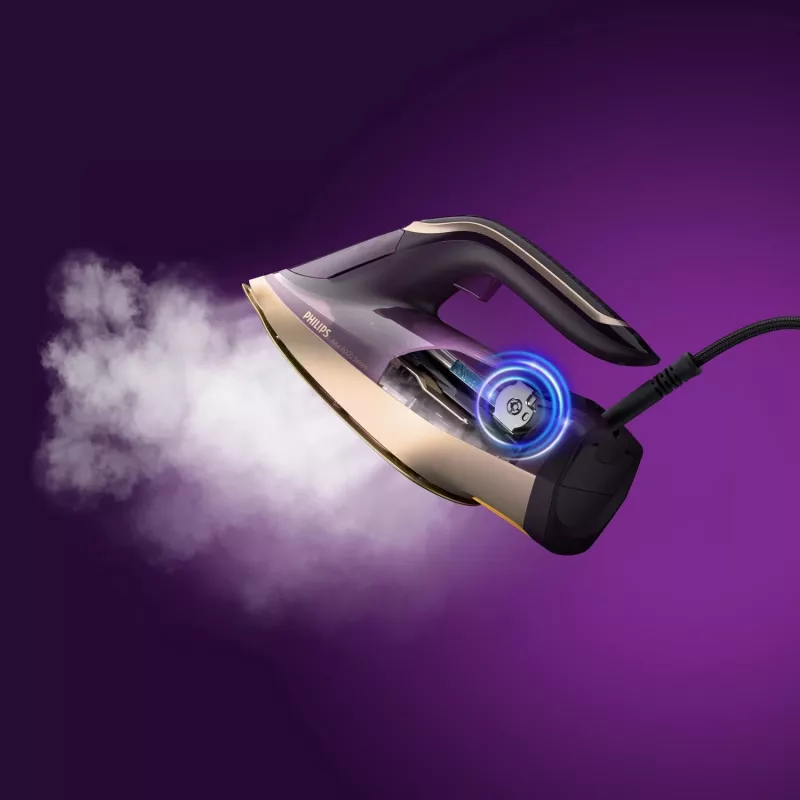 Philips DST8040/30 Azur 8000 Series Dampfbügeleisen, 3000 W, 0,35 L Tank, SteamGlide Elite Bügelsohle, Vertikaldampf, 80 g/min, 260 g/min Dampfstoß, Dunkelviolett