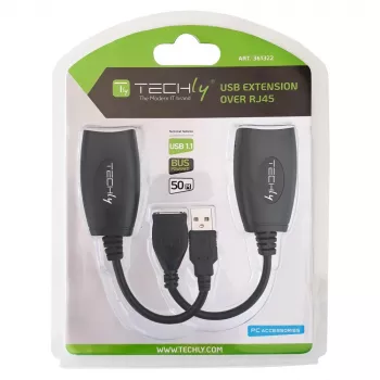 Techly IUSB-EXTENDTY5 USB-Extender über Cat.5e/6-Kabel bis 50 m, USB Typ-A auf RJ-45, USB 1.1, ohne Netzteil, schwarz