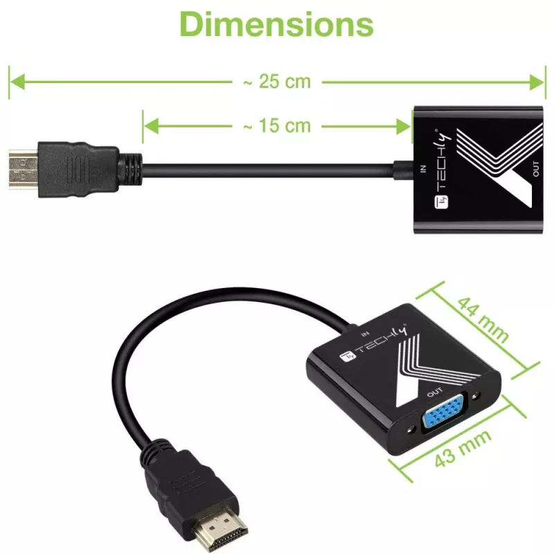 Techly Kabeladapter Konverter HDMI zu VGA Schwarz 0,1 m 1920x1200 60 Hz