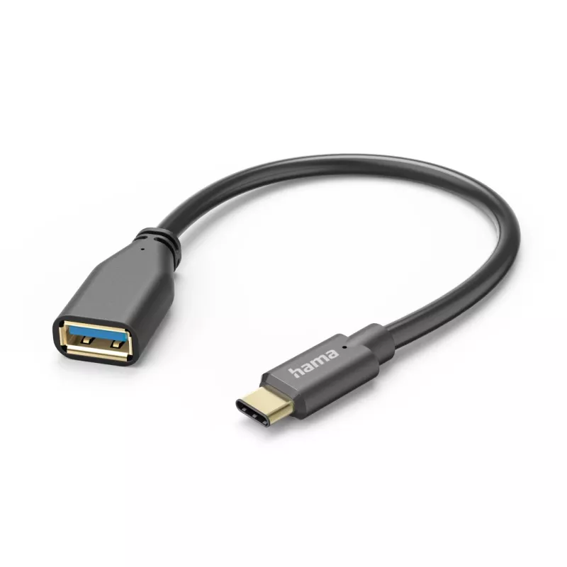 Hama 00201605 OTG USB-Adapterkabel, USB-C-Stecker auf USB-A-Buchse, USB 3.2, 5 Gbit/s, 0,15 m, Schwarz