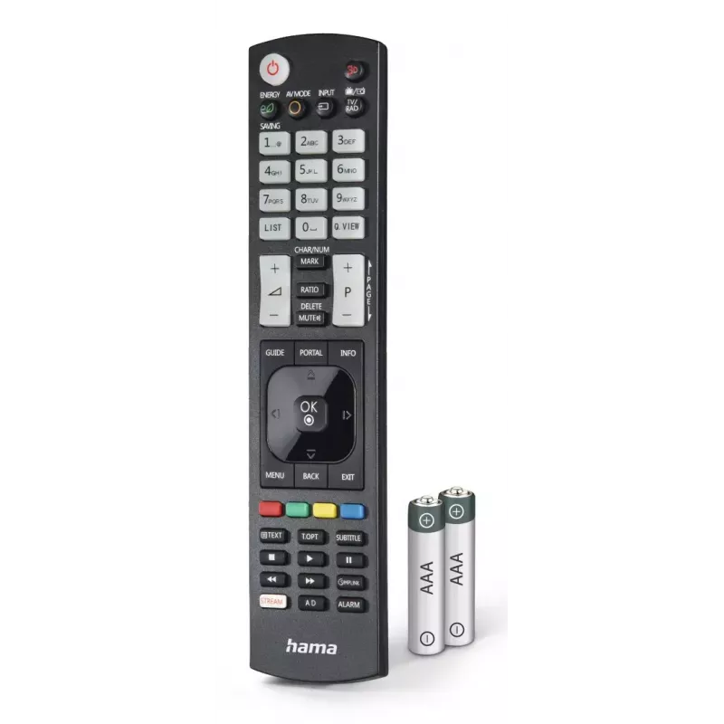 Hama 00221061 Universal-Fernbedienung für LG TVs, IR, lernfähig, leuchtende Tasten, Schwarz