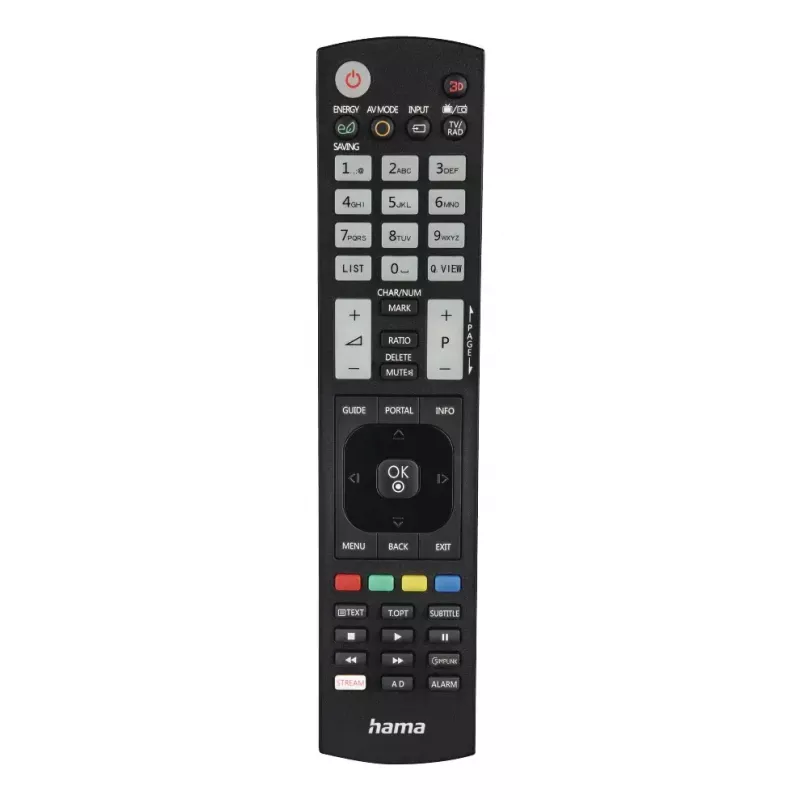 Hama 00221061 Universal-Fernbedienung für LG TVs, IR, lernfähig, leuchtende Tasten, Schwarz