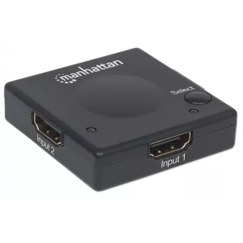 Manhattan HDMI Switch 2-Port, 1080p, verbindet 2 HDMI-Quellen mit 1 Anzeige, automatische und manuelle Umschaltung (per Taste), keine externe Stromversorgung erforderlich, Schwarz, drei Jahre Garantie