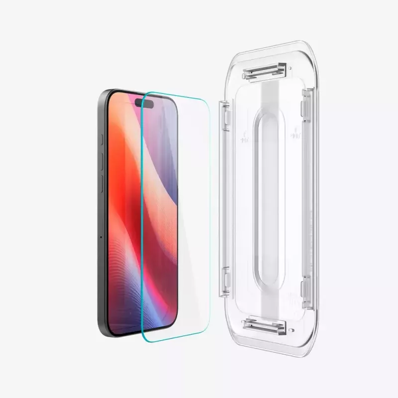 Spigen GLAS.tR EZ Fit Displayschutzfolie aus Glas für iPhone 16 Pro Max / 17 Pro Max, 2er-Pack, transparent