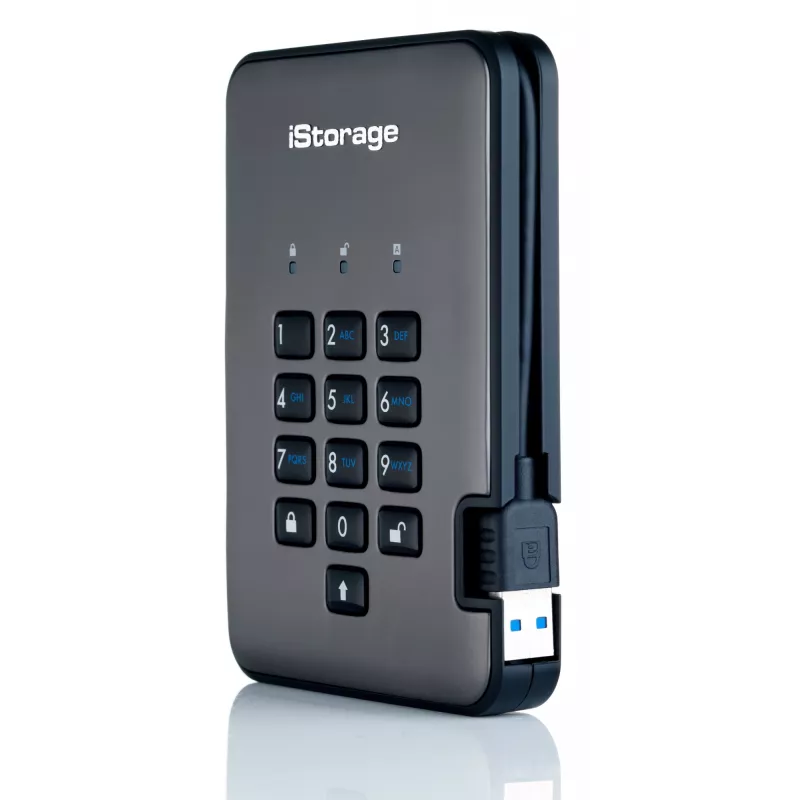 iStorage diskAshur PRO2 IS-DAP2-256-SSD-512-C-G verschlüsselte portable SSD, 512 GB, USB 3.1, AES-XTS 256-Bit, FIPS 197