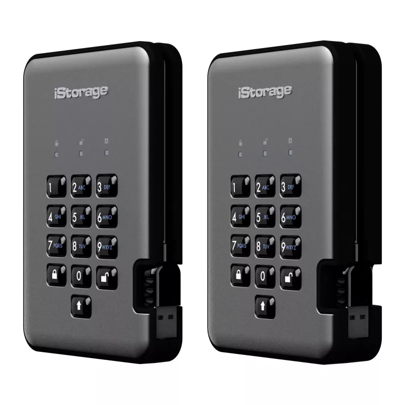 iStorage diskAshur PRO2 IS-DAP2-256-SSD-512-C-G verschlüsselte portable SSD, 512 GB, USB 3.1, AES-XTS 256-Bit, FIPS 197