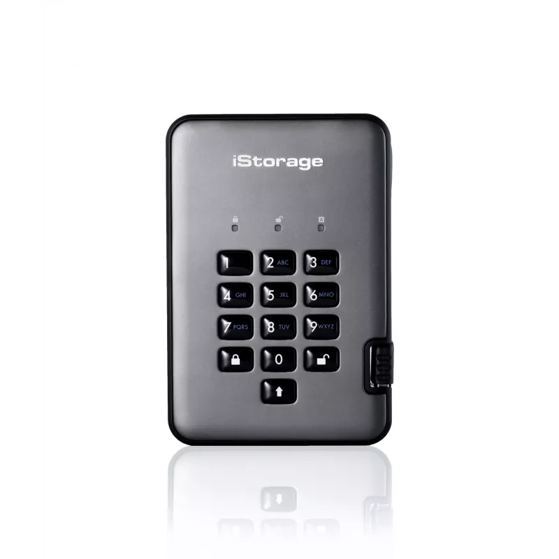 iStorage diskAshur PRO2 IS-DAP2-256-SSD-512-C-G verschlüsselte portable SSD, 512 GB, USB 3.1, AES-XTS 256-Bit, FIPS 197
