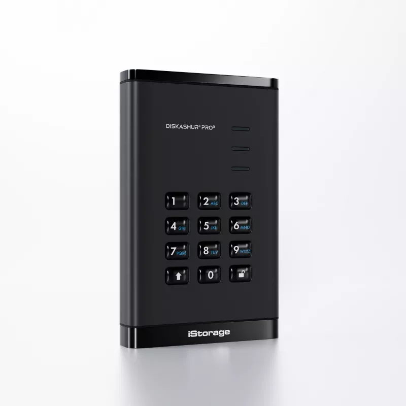 iStorage diskAshur PRO3 IS-DAP3-256-SSD-4000-F verschlüsselte portable SSD 4 TB, USB 3.2 Gen 1 USB-C, AES-XTS 256-Bit, FIPS 197, TAA-konform